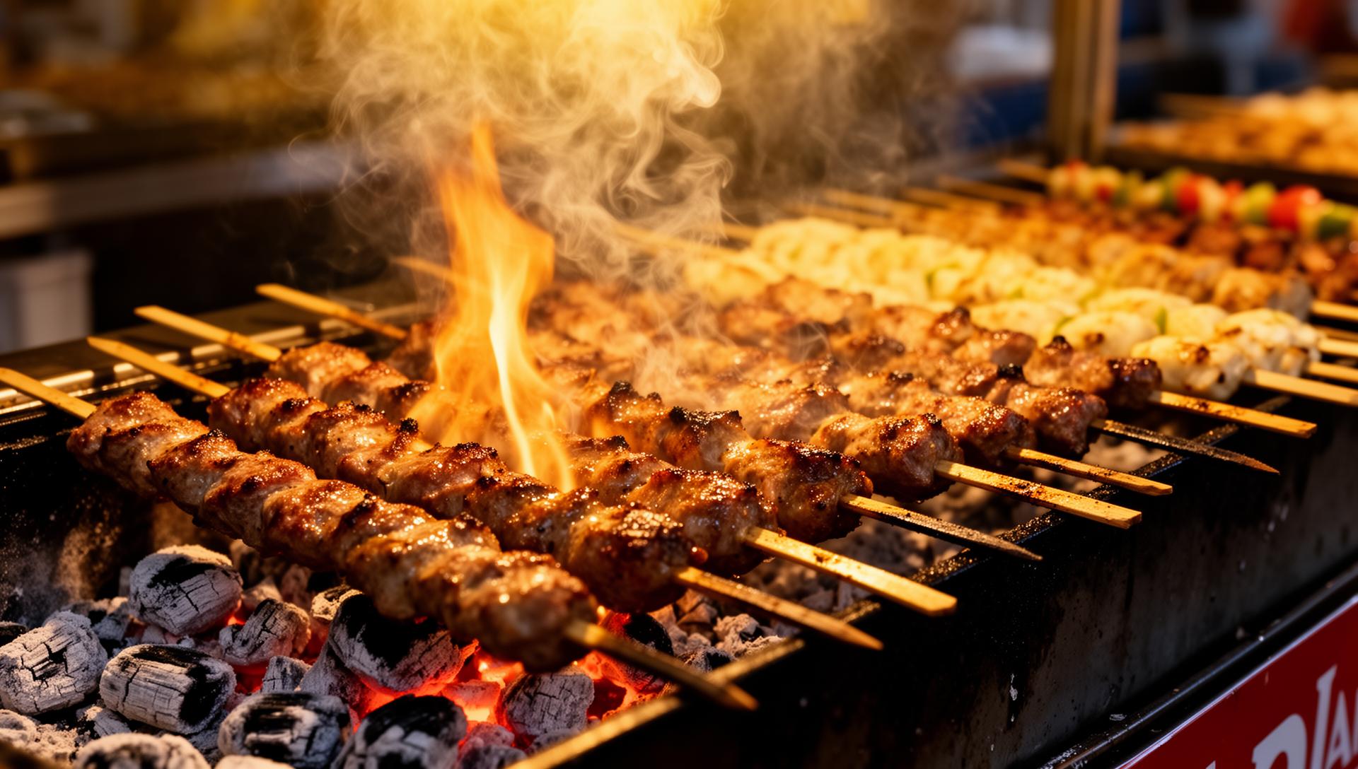 Original Souvlaki food preparation